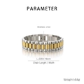 Detail view of two-tone stainless steel link bracelet showing 15mm width and 64g weight - 22cm*15mm (KB71934-DR)