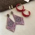 Three-piece set of vintage earrings featuring fish studs and diamond pearl details - 32# Silver Needle - Gold/Red (6-Piece Set)