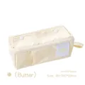 Large capacity prism pencil case in creamy butter yellow fabric with dual zip design - Beige