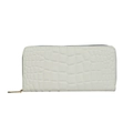 White long wallet for women with crocodile texture and gold-tone zipper details - White