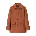 Women's minimalist caramel faux suede jacket with lapel collar and single-breasted buttons - S / Tan