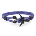 Blue braided paracord bracelet featuring a black airplane clasp and anchor style design - Blue Red White Dots (Dual Hole-14)