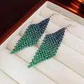 Blue and green gradient rhinestone tassel rhombic earrings displayed in jewelry box - Ear Hook - Gradient Green