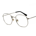 Gafas de sol de metal plateado con forma de polígono y montura fina con terminales negros - Montura Plateada Lente Lisa C7