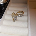 Vintage 18K Goldene Blatt-Ohrringe mit Marquise-Schliff Zirkonia Kristallen - Weizenähre Schnalle / Gold