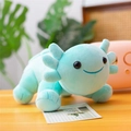 Soft blue axolotl plush toy in a lying pose featuring cute embroidered smile details - Type A (Prone Position) / 26cm / Green