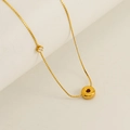 Minimalist gold tone necklace with a circular pendant and side zircon accent - Letter O