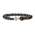 Bracciale da uomo in pietre naturali 6mm con occhio di tigre e ciondolo a croce - Croce Con 10mm Occhio di Tigre