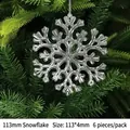 Set of 6 transparent 113mm acrylic snowflake ornaments hanging on a Christmas tree - 113mm Snowflake