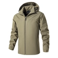 Men's olive green outdoor windbreaker jacket with hooded design and fleece lining - M / Khaki