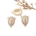 Connettore Madonna di Guadalupe dorato con strass per braccialetti fai-da-te - Collegamento a 3 Fori - Strass Bianco - 16x20mm / Base Bianca