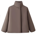 Chaqueta acolchada marrón con cuello alto de estilo casual y minimalista para mujer - S / Caqui