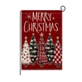 Drapeau de jardin rouge de Noël avec inscription Merry Christmas et sapins décoratifs - Cinq Arbres Rouge Vif (HYQ068-4)