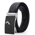 Men's black leather belt with silver automatic buckle and lychee grain texture - Alloy/PVC / 120cm / Silver