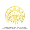 Detail view of 34.5x35mm gold plated stainless steel eye pendant with specifications - Gold Radiant Eye (5 Pack)