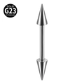 Massief G23 titanium tongpiercing barbell met zilveren spikes en interne schroefdraad - Dubbele Grote Kegelkoppen / 1.6x14x4/8mm / Staalkleur