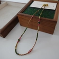 Tiger eye and colorful beaded necklace with green square facets and golden accents - Colorful Tourmaline Necklace XL0476