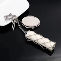 Portachiavi porta rossetto in maglia argento con fiocco e mini specchio da donna - Versione Specchio Ovale