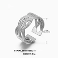 Anillo ajustable de acero inoxidable plateado con elegante textura trenzada - US 7 / Estilo tejido geométrico (ZN091) / Color Acero