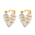 Golden heart hoop earrings with white enamel coating and elegant spiral texture - White Gold Heart Hoop / White