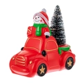 Camioncino rosso di Natale vintage con pupazzo di neve e albero di Natale mini - Piccola Auto Pupazzo di Neve - Albero in Filo di Rame