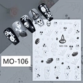 Detail view of 3D Halloween nail stickers featuring skulls and ghost patterns MO-106 - Black and White Skeleton Ghost Style (MO-106)