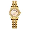 Elegant gold waterproof business quartz watch with mother-of-pearl dial and rhinestone markers - Gold Case Mother of Pearl Dial (Art Script) Female