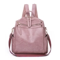 Sac à dos rose en cuir PU pour femme avec bandoulière amovible à rayures colorées - Rose