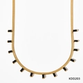 Luxury gold flat snake chain necklace featuring rectangular black zircon charms for women - Black Necklace (KDD203)