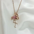 Elegant rose gold flamingo necklace featuring pink zircon stone and white crystal accents - Rose Gold