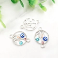 Silver evil eye pendant charms with colorful enamel beads and leaf patterns for DIY jewelry - White K Multi-Eye-14584