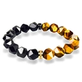 Faceted tiger eye and obsidian beaded bracelet with zircon micro-pave charms for men - Tiger's Eye & Obsidian Bracelet