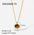 Gold stainless steel tiger eye pendant necklace with 14.4mm oval stone and 410mm chain - Gold Oval Tiger Eye Pendant Necklace