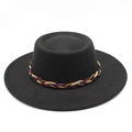 Classic black wool bolero hat with wide brim and colorful woven decorative band - M (56-58cm) / Black