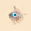 Detailed size view of silver evil eye pendant with multi-colored crystals, 2.6cm by 2.1cm - B-3 Style/Tassel Eye Pendant