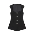 Combishort femme sans manches noir avec boutons décoratifs en strass étincelants - XS / Noir