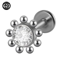 Solid G23 titanium labret stud featuring a round clear zircon in a silver finish - G23 Titanium 1.2*6mm / Style 8-White Zirconia