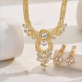 Luxurious gold necklace and earrings bridal jewelry set with sparkling rhinestones and tassels - Gold 194-Water Drop Tassel