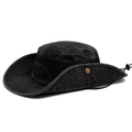 Dark gray washed cotton panama hat with breathable mesh side panels and windproof cord - Black