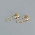 Elegant gold chain earrings with rectangular clear gemstones and delicate diamond accents - 925 Silver / Gold