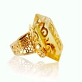 Vintage gold-tone ring featuring a large geometric yellow resin stone and hollow design - Adjustable Open / Gold Natural Large Citrine