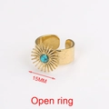 Gold plated sunburst open ring with round turquoise stone inlay, 15mm inner diameter - Style 12-Sunburst Turquoise
