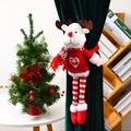 Plush reindeer curtain tieback with long striped legs on dark green velvet curtains - Elk Style