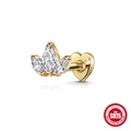S925 sterling silver gold-plated ear stud featuring marquise-cut zircons in crown shape - Triple Leaf Crown / 1.2*8mm / Gold