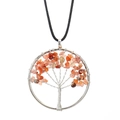 Detail of handmade wire wrapped tree of life pendant with red natural stones - Red Agate