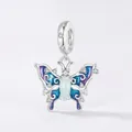 Luminous s925 sterling silver butterfly charm with gradient blue enamel and tiny zircons - Purple Blue Gradient Butterfly Style (SCC2731)