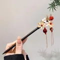 Classic Chinese wooden hair pin with white flowers and long tassel for Hanfu outfits - 79# Dancing Butterfly