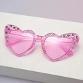 Sparkly heart shaped sunglasses with pink lenses and crystal rhinestones - Rhinestone Pink Frame Pink Lens