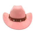 Cappello da cowboy rosa in feltro con fascia etnica e ciondoli a moneta - Rosa Antico