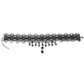 Gothic black lace choker necklace with beaded tassels and extension chain - Black
